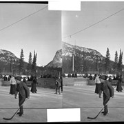 Cover image of Mixed hockey on the Bow River at Banff