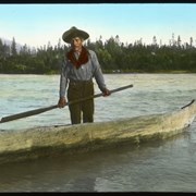 Cover image of At the Fraser in 1908 [Unidentifed man in dugout canoe]