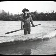 Cover image of At the Fraser in 1908 [Unidentified man in dugout canoe]