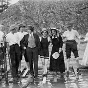 Cover image of [Banff Springs Hotel staff with raft on Bow River at Banff - two girls on raft drowned shortly after this photo was taken]