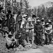 Cover image of First Banff Indian Days [Chief Hector Crawler (Wachegiye) (Prayer Giver) and Tom Wilson front centre]
