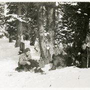 Cover image of Skiers with campfire