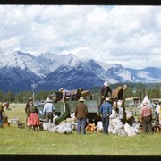 Cover image of Wagon of luggage arriving to Banff Indian Days grounds