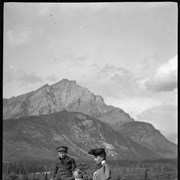 Cover image of Mrs. Elliott Barnes, Elliott Jr. and Robert Barnes on Tunnel Mountain