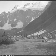 Cover image of ACC camp, Consolation, fording stream, Consolation Lake