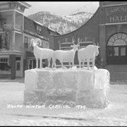 Cover image of Banff Winter Carnival, ice carvings in front of Cascade dance hall