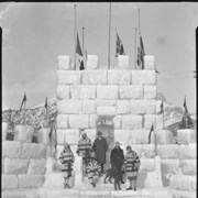 Cover image of Banff Winter Carnival, ice palace on Banff Avenue & queen contestants