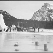 Cover image of Banff Winter Carnival, Ike Mills & ice pinnacle on river