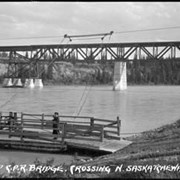 Cover image of Ferry and CPR bridge, crossing N. Saskatchewan River