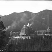 Cover image of Banff Springs Hotel, Painter tower of stone, wooden ends