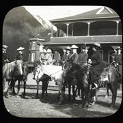 Cover image of [Group of riders preparing to leave Lake Louise Chalet]