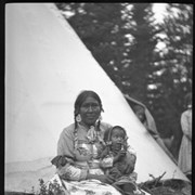 Cover image of Gussie Abraham (Mrs. Silas Abraham) and child, Stoney Nakoda