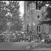 Cover image of [Group in front of St. George's in the Pines church]