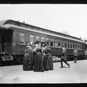 Cover image of [Passengers on platform beside Montreal and Boston railway car]