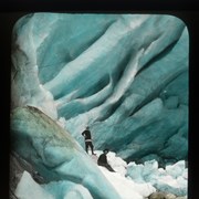 Cover image of Looking into the green cravases [crevasses] of a glacier at its snout