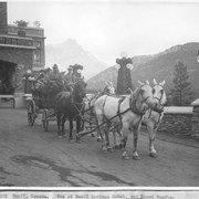 Cover image of Banff, Canada. Bus at Banff Springs Hotel, and Mount Rundle / 27052