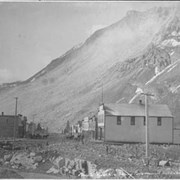 Cover image of Main St., Frank, Alta. Showing Turtle Mountain rock slide