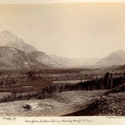 Cover image of Cascade Mt. 9580 ft. View from Sulphur Spring showing Banff Village, Inglismaldie Mt.