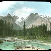 Cover image of Mountains from ford on trail to Emerald Lake. Field. (No.133) 8/3/97