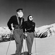 Cover image of [Marjorie and Emile Cochand?] while skiing at Sunshine Village