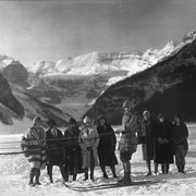 Cover image of Mary Astor ski-joring at Lake Louise during filming of "The Silent Partner"