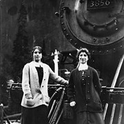 Cover image of Two ladies on locomotive - Pauline and Alice