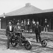 Cover image of Bill Peyto and Dave White at Banff's first railway station