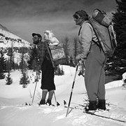 Cover image of Ken Jones and Elizabeth Rummel leaving Mount Temple Chalet enroute to Skoki