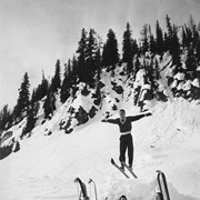 Cover image of Frank [Hugh] Gourlay ski jumping at Sunshine [near Banff]
