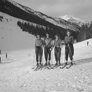 Cover image of Skiing & Groups, Jack & Barbara White. -- 1946