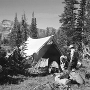 Cover image of [Dora unpacking at Boundary Creek meadow camp]