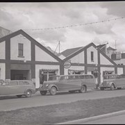 Cover image of 3 Rocky Mountain Touring Cars at Garage on Banff Avenue. -- [ca.1940]