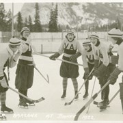 Cover image of [Vancouver Amazon, women's hockey team at Mather's skating rink, Banff Winter Carnival]