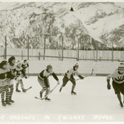 Cover image of Vancouver Amazons vs Calgary Byngs [Women's hockey game, Mather's rink, Banff Winter Carnival]