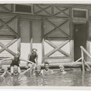 Cover image of Cave and Basin 1923 - Grace Hussy, Pete in front, Janet Trimble and Ray Cornell below, Elva Simmons - Mrs Dreyer in front