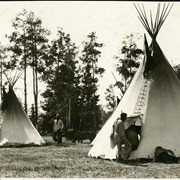 Cover image of [People entering tipi at Banff Indian Grounds, Banff Indian Days]