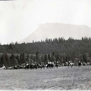 Cover image of [People on horseback in field, at Banff Indian Grounds, Banff Indian Days]