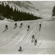 Cover image of [Group of skiers coming down pass, Skoki area]