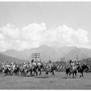 Cover image of [Parade of group in full regalia on horseback]