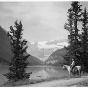 Cover image of [Unidentified man on horseback at Lake Louise]