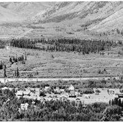 Cover image of Banff townsite ca. 1935 from Tunnel Mountain. J.D.