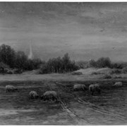 Cover image of [Painting of sheep and church steeple]