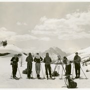 Cover image of Six unidentified skiers