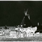 Cover image of People in horse-drawn wagon - negative