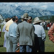 Cover image of John Hunter (Ihre Wapta) (Laughing Water) (left), Harold Lloyd and M. Diverty at Banff Indian Days 1950