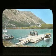 Cover image of Motor boat at Landing stage in Steamboat bay, Waterton Lakes Park - Waterton Lakes National Park