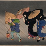 Cover image of Three People With Umbrellas in Rain